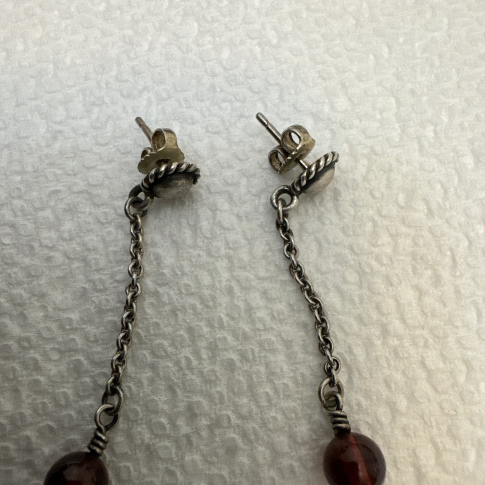 JAMES AVERY STERLING TWISTED WIRE GARNET BEAD EARRINGS Retired Rare! - Picture 3 of 9